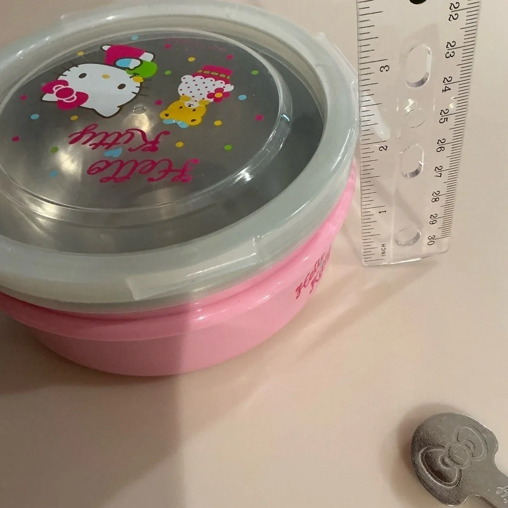 Sanrio Hello Kitty Stainless Steel Bowl with Lid with Mini Spoons in Pink